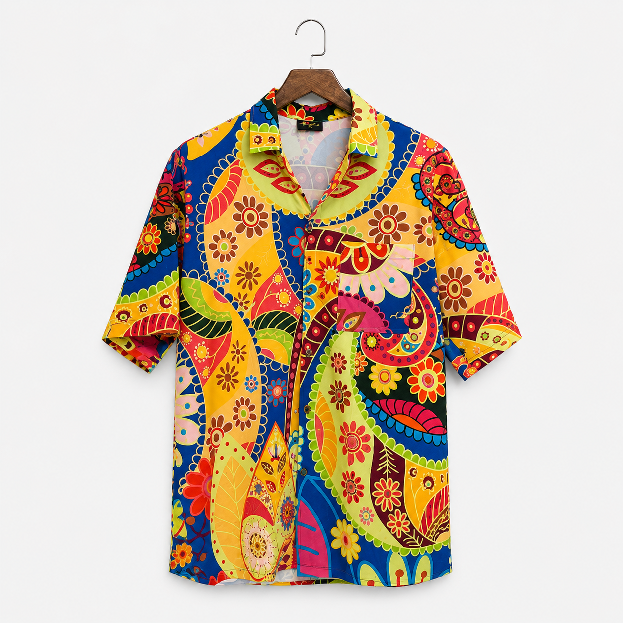 Camisa Tropical Estampada Manga Corta amarilla 1
