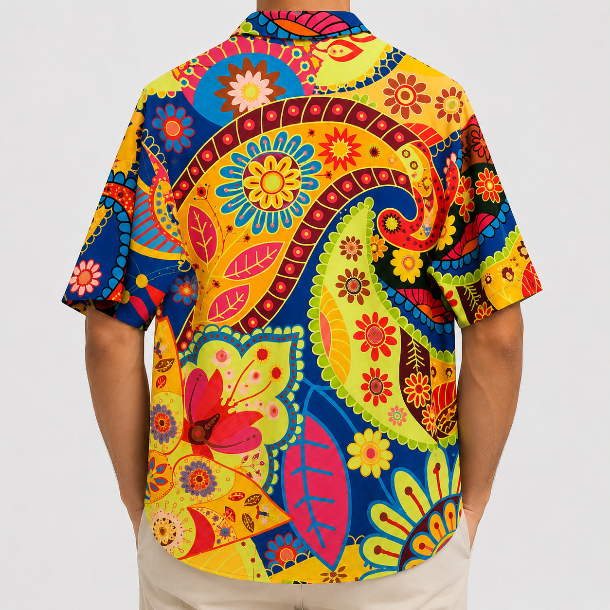 Camisa Tropical Estampada Manga Corta amarilla 4